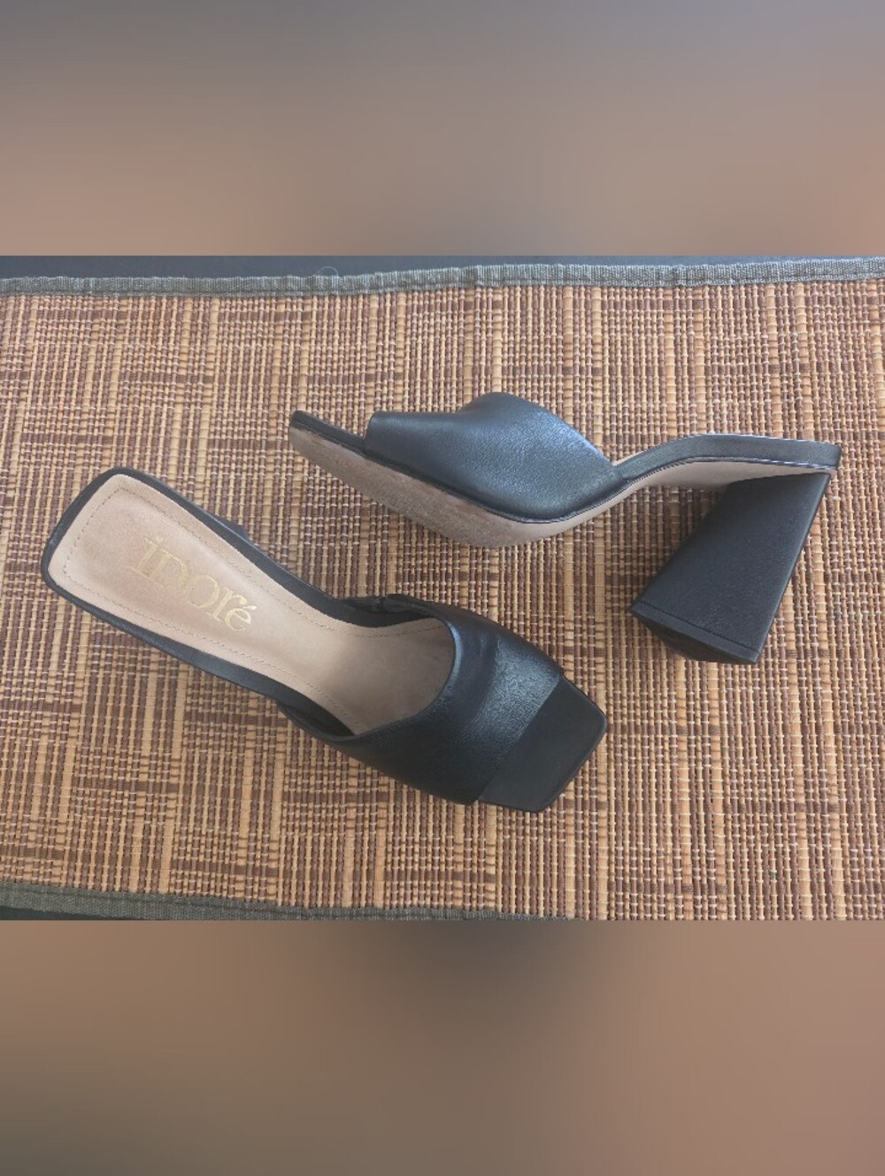 iDoré Black Square Toe Sculptural Geometric Heel Mules EU 38